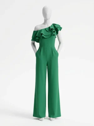 Combinaison pantalon asymétrique volants silhouette structurée femme - Vue 1 - Combinaison pantalon