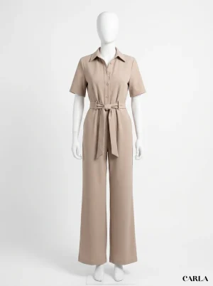 Combinaison pantalon boutonnée taille ceinturée femme habillée - Vue 1 - Combinaison pantalon