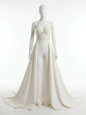 Combinaison pantalon bustier dentelle surjupe mariage femme raffinée - Vue 1 - Combinaison pantalon