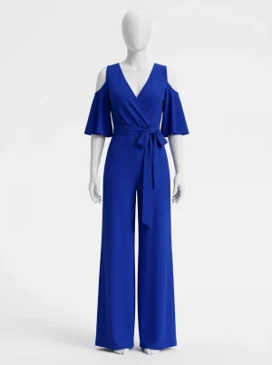 Combinaison pantalon cérémonie épaules découpées large femme élégante - Vue 1 - Combinaison pantalon