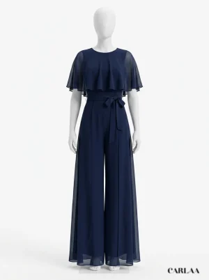 Combinaison pantalon cérémonie femme haut volanté fluide - Vue 1 - Combinaison pantalon