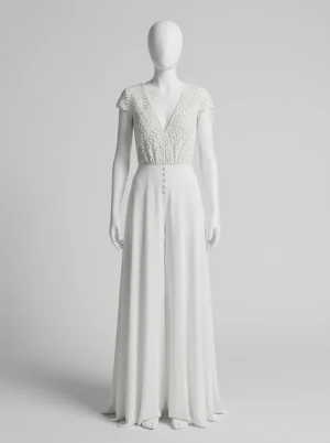 Combinaison pantalon chiffon mariage boheme dos nu fluide - Vue 1 - Combinaison pantalon