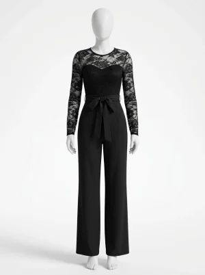 Combinaison pantalon cocktail femme sophistiquée haut dentelle - Vue 1 - Combinaison pantalon