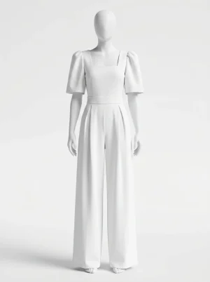 Combinaison pantalon col carré manches bouffantes femme raffinée - Vue 1 - Combinaison pantalon