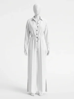 Combinaison pantalon col chemisier jambes amples femme distinguée - Vue 1 - Combinaison pantalon