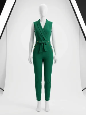 Combinaison pantalon col croisé boutons dorés femme distinguée - Vue 1 - Combinaison pantalon