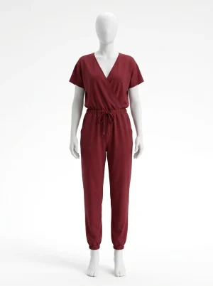 Combinaison pantalon coton bio cache-cœur ajustée femme - Vue 1 - Combinaison pantalon