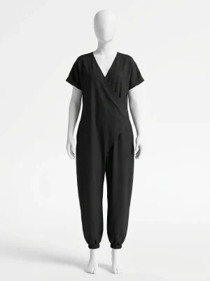 Combinaison pantalon coton cache-cœur femme chevilles élastiquées - Vue 1 - Combinaison pantalon