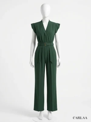 Combinaison pantalon coton femme structurée ceinture dorée - Vue 1 - Combinaison pantalon