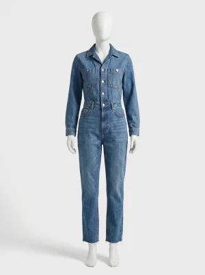 Combinaison pantalon coton manches longues quotidien femme - Vue 1 - Combinaison pantalon