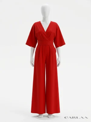 Combinaison pantalon coton manches trois-quarts élégante - Vue 1 - Combinaison pantalon