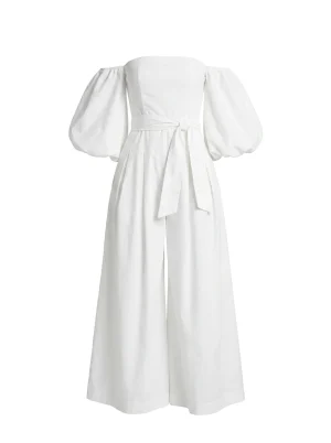 Combinaison pantalon décolleté bardot manches volumineuses femme - Vue 1 - Combinaison pantalon