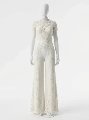 Combinaison pantalon dentelle florale mariage femme col montant - Vue 1 - Combinaison pantalon