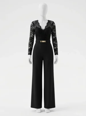 Combinaison pantalon dentelle haut ajouré soirée femme chic - Vue 1 - Combinaison pantalon