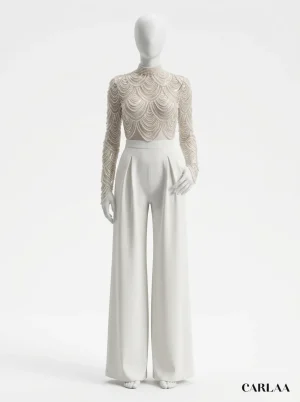 Combinaison pantalon dentelle manches transparentes mariage femme - Vue 1 - Combinaison pantalon