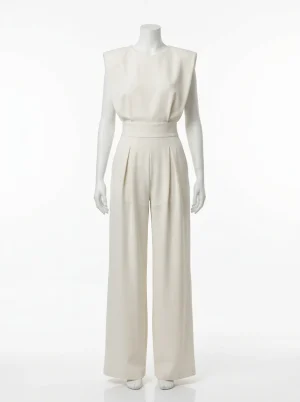 Combinaison pantalon épaules sculptées fluide femme élégante - Vue 1 - Combinaison pantalon