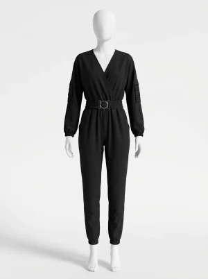 Combinaison pantalon femme manches longues taille élastiquée élégante - Vue 1 - Combinaison pantalon