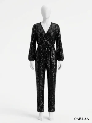 Combinaison pantalon festive manches longues silhouette scintillante - Vue 1 - Combinaison pantalon