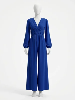 Combinaison pantalon fluide froncée manches longues femme moderne - Vue 1 - Combinaison pantalon