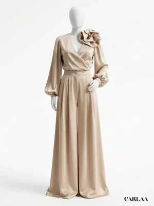 Combinaison pantalon haut croisé fleur épaule cérémonie femme - Vue 1 - Combinaison pantalon