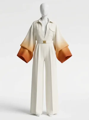 Combinaison pantalon manches dégradées artistique femme sophistiquée - Vue 1 - Combinaison pantalon