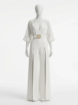 Combinaison pantalon manches translucides boucle dorée événement femme - Vue 1 - Combinaison pantalon