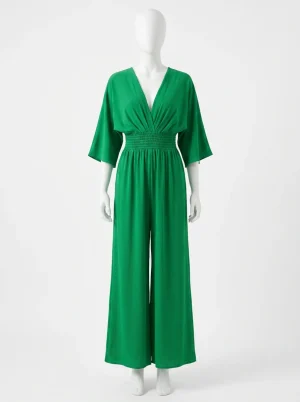 Combinaison pantalon manches trois-quarts fluides taille travaillée femme - Vue 1 - Combinaison pantalon