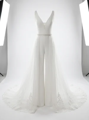 Combinaison pantalon mariage fluide décolleté v allure moderne - Vue 1 - Combinaison pantalon