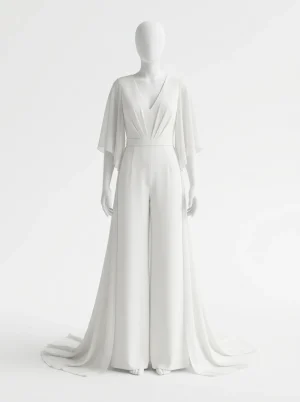 Combinaison pantalon mariage fluide traîne manches flottantes femme - Vue 1 - Combinaison pantalon