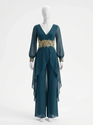 Combinaison pantalon mousseline de soie cérémonie femme prestigieuse - Vue 1 - Combinaison pantalon