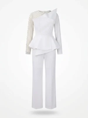 Combinaison pantalon nylon cérémonie femme asymétrique perlée - Vue 1 - Combinaison pantalon