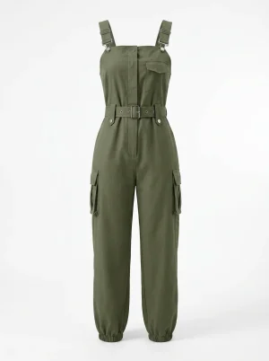 Combinaison pantalon salopette femme urbaine taille ceinturée - Vue 1 - Combinaison pantalon