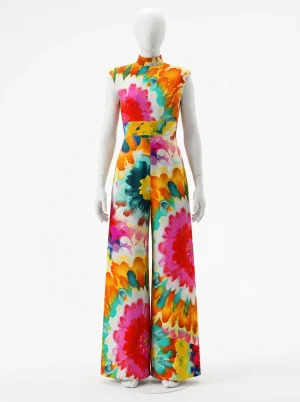 Combinaison pantalon sans manches col montant imprimé vibrant femme - Vue 1 - Combinaison pantalon