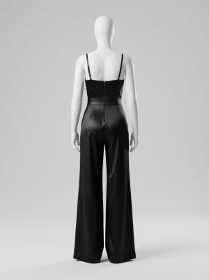 Combinaison pantalon satin bretelles fines cocktail femme - Vue 1 - Combinaison pantalon