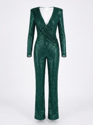 Combinaison pantalon sequins manches longues événement femme chic - Vue 1 - Combinaison pantalon