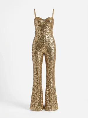 Combinaison pantalon sequins sans manches silhouette sculptante femme - Vue 1 - Combinaison pantalon