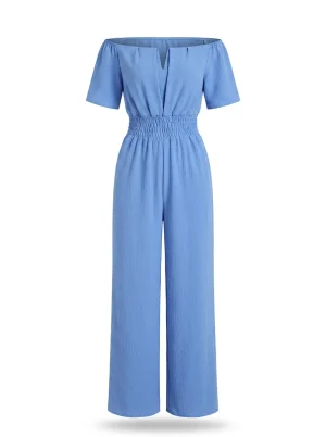 Combinaison pantalon smockée encolure bardot femme légère - Vue 1 - Combinaison pantalon