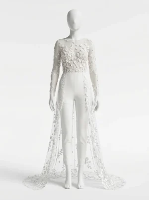 Combinaison pantalon traîne amovible fleurs brodées élégante - Vue 1 - Combinaison pantalon