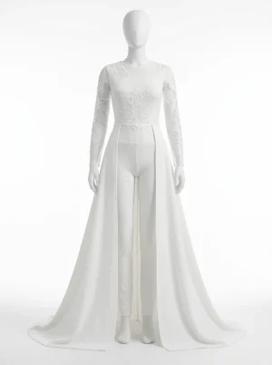 Combinaison pantalon traîne royale manches dentelle cérémonie femme - Vue 1 - Combinaison pantalon