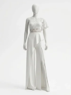 Combinaison pantalon une épaule dentelle cérémonie femme moderne - Vue 1 - Combinaison pantalon